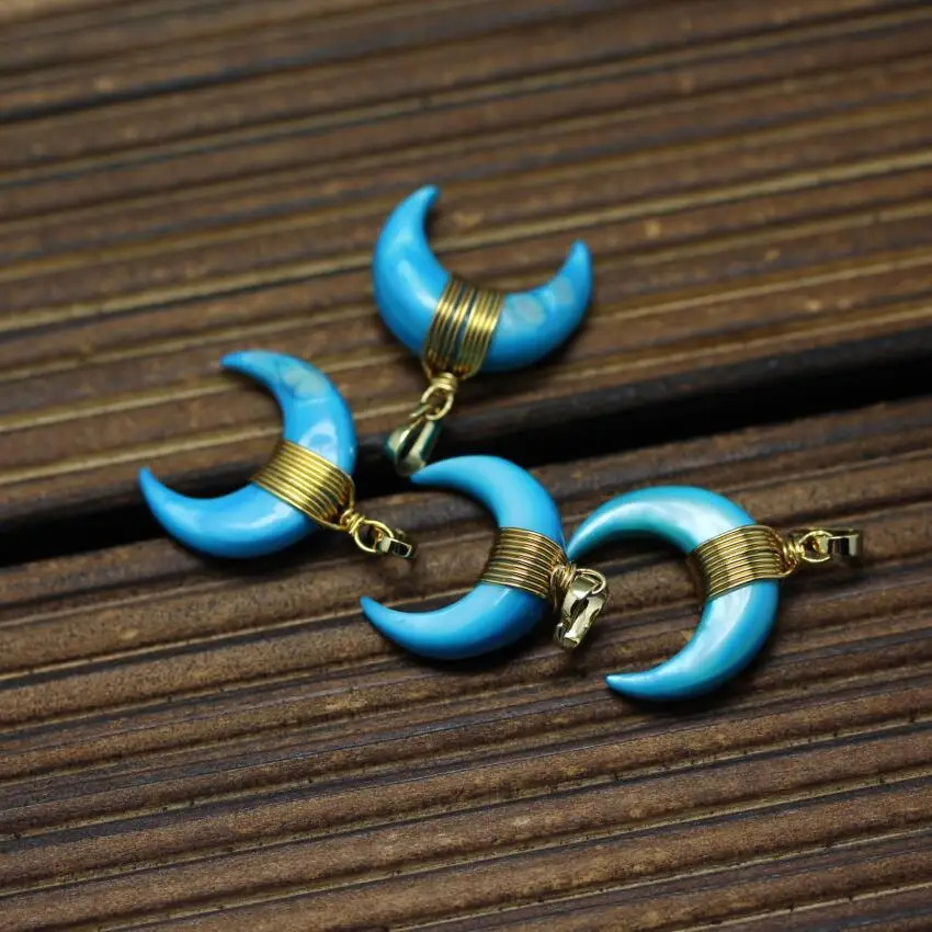 Рождество в июле крошечные Turq uoise голубой оболочки Полумесяца кулон с