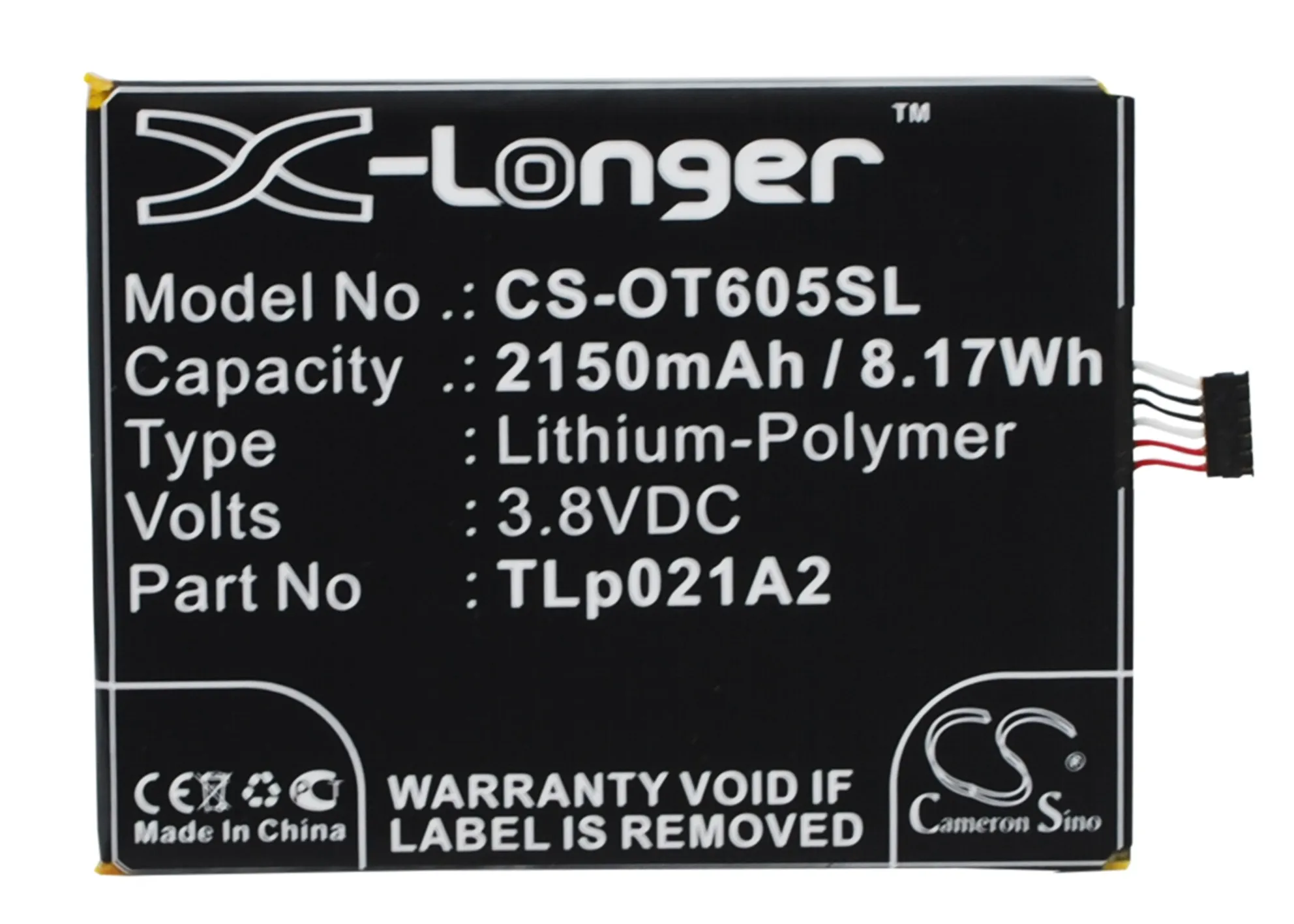 

Cameron Sino High Quality Battery TLp021A2 for Alcatel One Touch Idol 2S, OT-6050, OT-6050Y