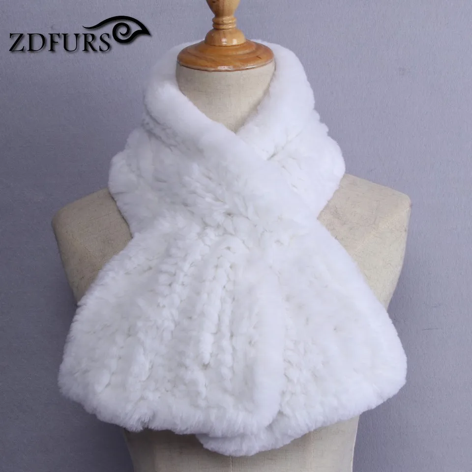 ZDFURS* Высокое качество, модные женские вязаные шарфы из меха кролика Рекс, натуральный меховой шейный платок, зимние меховые накидки, шарф рыбий хвост - Цвет: off white