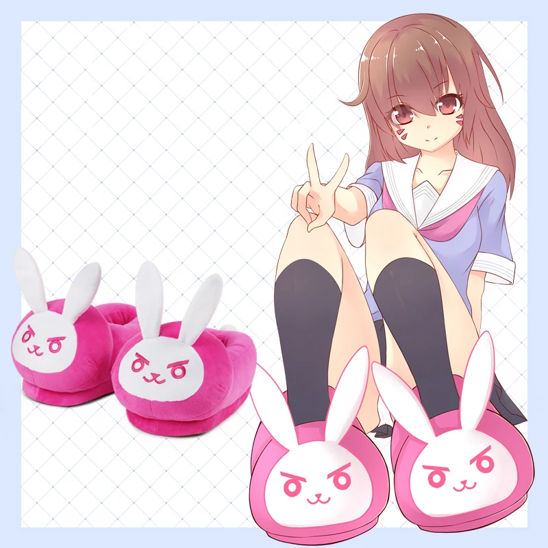 Симпатичные домашние тапочки Kawaii Anime OW D.va Bunny теплые мягкие ботинки плюшевые