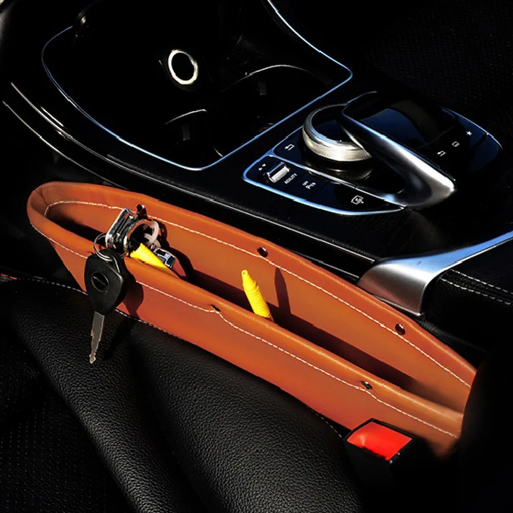 

Hot Leather Car Seat Gap Storage Bag Container Stowing Tidying Pocket Leak-proof Auto Storage Organizer Car Styling