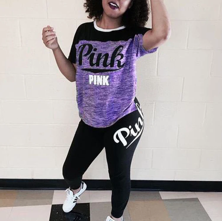 Женский спортивный костюм размера плюс розовый комплект из 2 предметов с