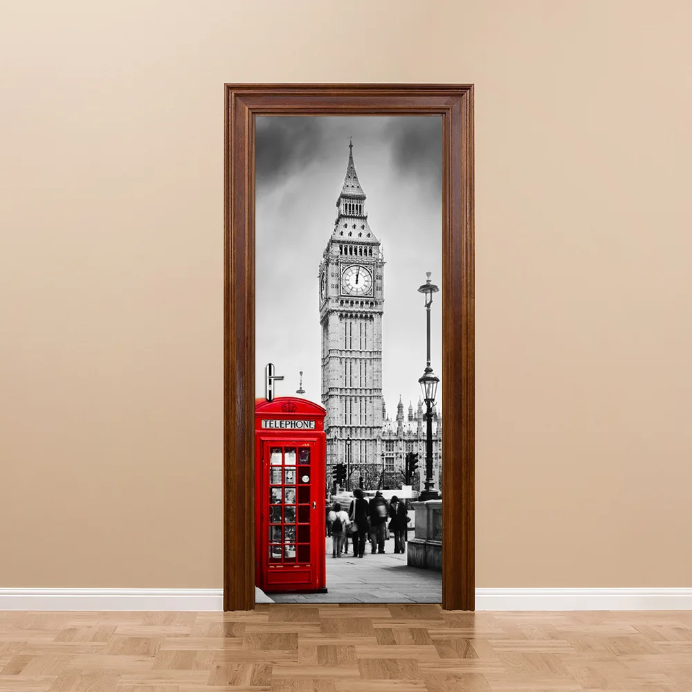 3D Door Stickers PVC Material Waterproof Doors Poster DIY UK Big Ben Wall Decal Sticker For Living Room Bedroom Home Decor