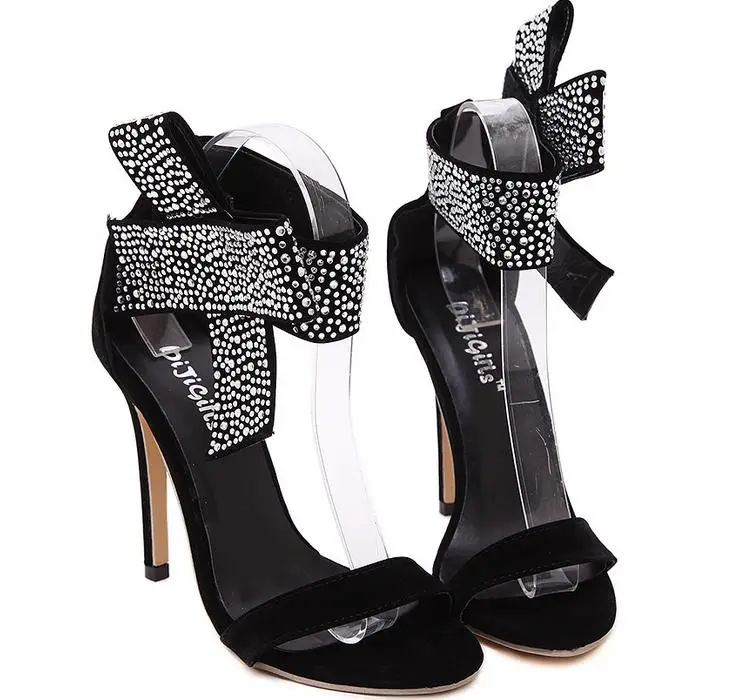 Новая Европа Горный Хрусталь Насосы Стая Peep Toe блеск Лук Блестки в Порядке с