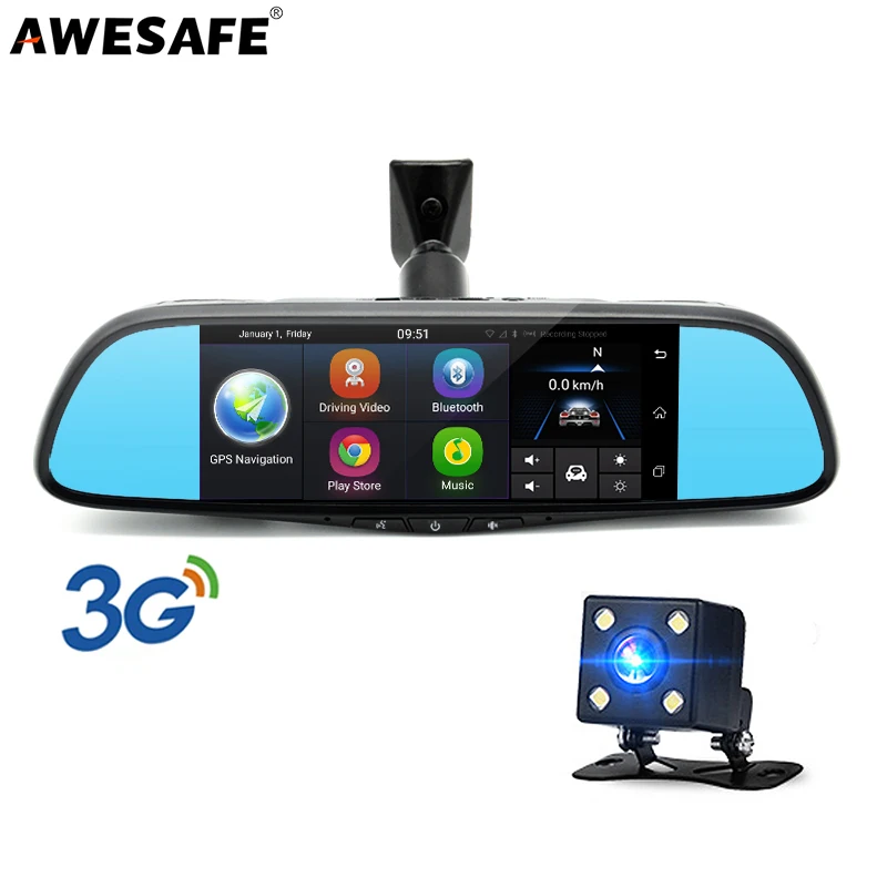 Awesafe специальные 3 г автомобиля Зеркало заднего вида DVR Камера 7 &quotAndroid GPS