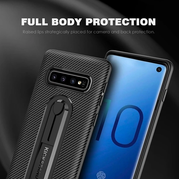 Чехол с-ку из углеродного волокна с подставкой мягкий чехол ТПУ для Samsung Galaxy S10 S10E