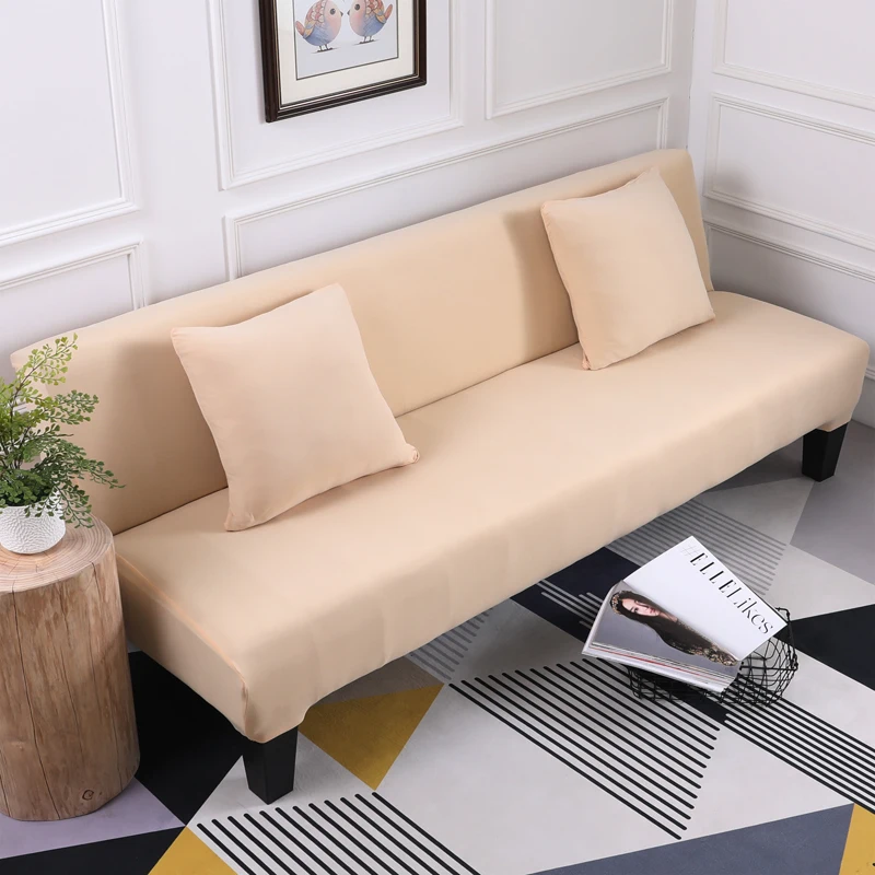 Beige Solid Color Stretch Sofa Cover No Handrails High Elastic Couch Slipcovers Cheap Bed Covers For Livingroom | Дом и сад