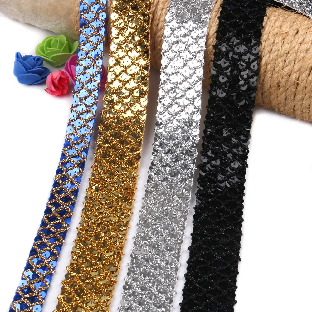 2 ярда/партия красивые вышитые блестками кружевные ленты сетка сделай сам платье
