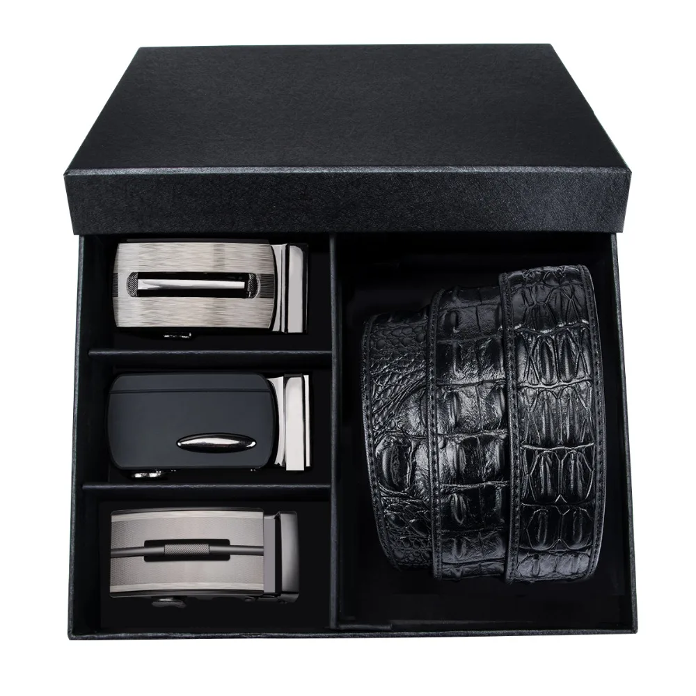 

Barry.Wang 3pkdf-13 Hot Sale Mens Belts 3pc Automatic buckle Genuine Cowskin Leather Waisband Male Business Strap Belts For Men