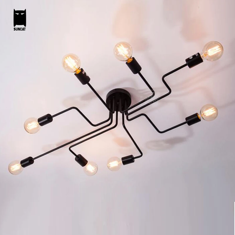 Железная труба черный белый Потолочный светильник современный Ретро