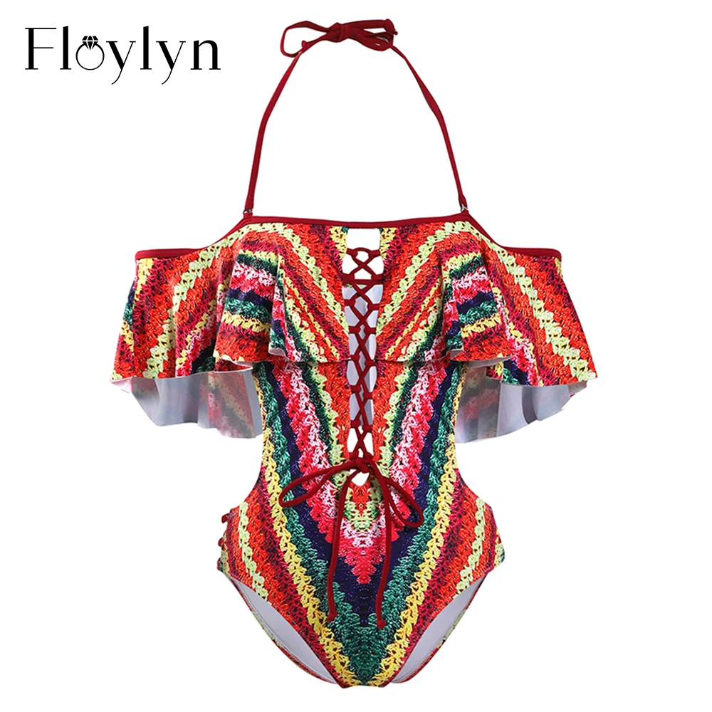 Floylyn женский купальник с открытыми плечами сексуальный боди монокини радужным