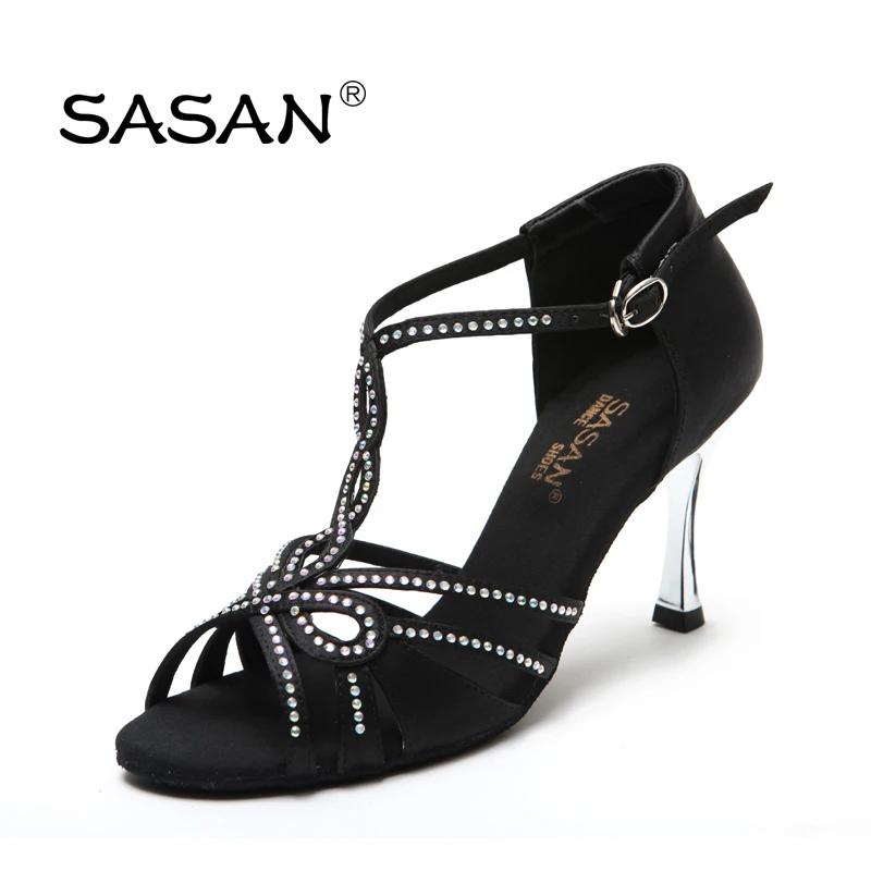 Free shipping Dance shoes women SASAN Adult Latin shoes with Diamond High-end atmosphere gold Heel 85mm Celebrity product soft