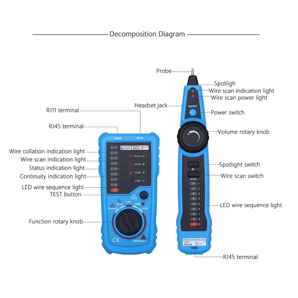 Тестер сетевого кабеля локальной сети Cat5 Cat6 RJ11RJ45 детектор телефонного провода