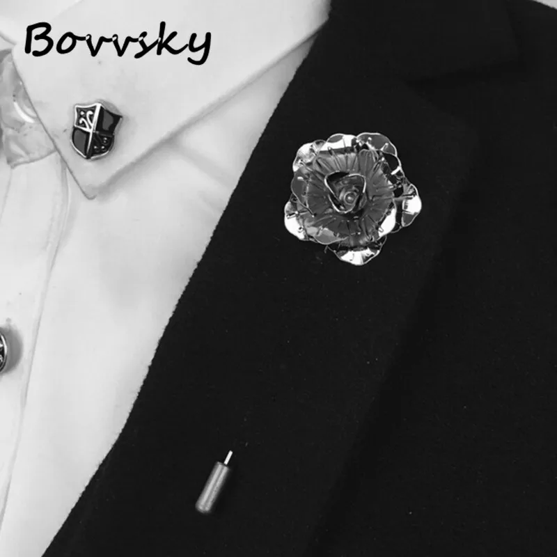 Bovvvsky золотая серебристая черная брошь в виде цветка розы булавка мужской костюм