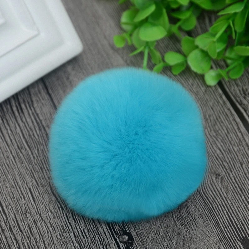 

8cm Nature Genuine Rex Rabbit Fur Ball Pom Pom Fluffy DIY Winter Hat Skullies Beanies Knitted Cap Pompoms TKF001-seablue