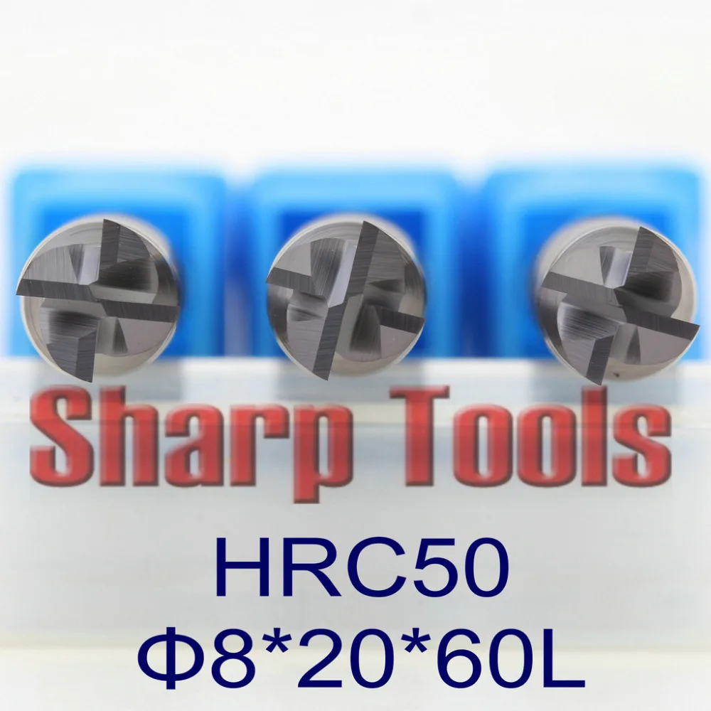 8x20x60 мм HRC50 4 Флейта концевая фреза CNC инструмент 5 шт. твердосплавные фрезы с