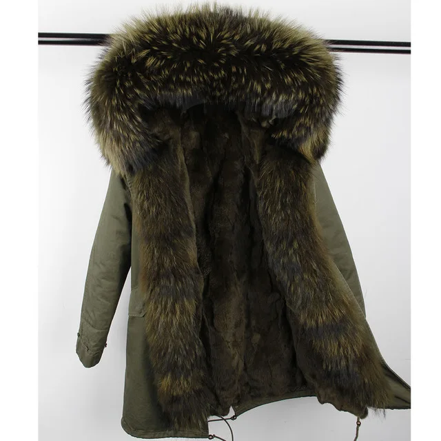 long OFTBUY, новинка, парка, натуральный мех, пальто, зимняя куртка для женщин, натуральный мех енота, воротник, теплый, толстый, мех кролика, подкладка, парки, отстегивающиеся - Цвет: long