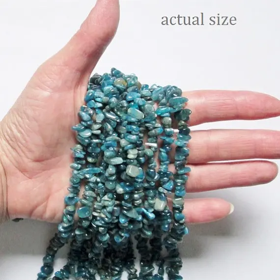 

Genuine Blue Apatite Chips, size beads approx. 9 mm, long strand (36 inch).