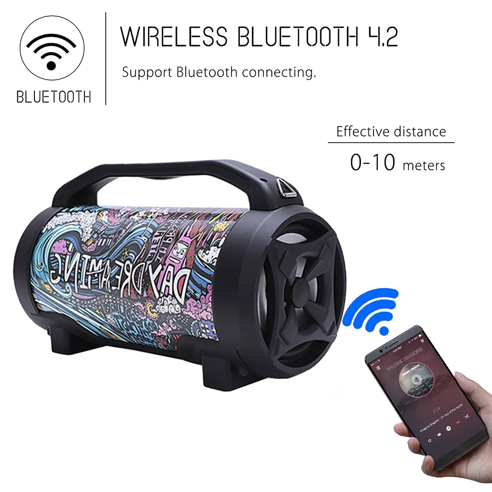Светодиодные Красочные сабвуфер Портативный 5 дюймов бочка Bluetooth Звуковая карта Usb Динамик Портативный супер басовый открытый стерео сабвуфер