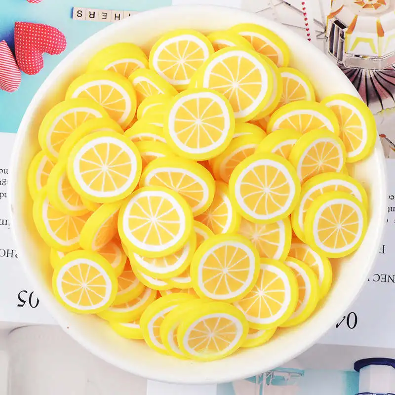 Lemon 10 Pieces 10 шт., наклейки с большими фруктами, 20 мм, слайм, амулеты, смешанные фрукты, серия бусин, слайм, принадлежности для изготовления бусин, сделай сам, коллаж, поделки - Цвет: Lemon 10 Pieces