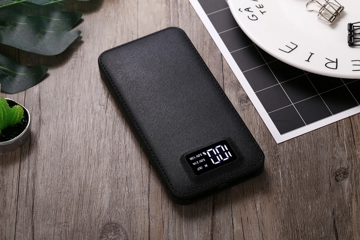 Черный 10000 мАч портативное Внешнее зарядное устройство с двойным USB ЖК-дисплеем портативное быстрое зарядное устройство для Xiaomi Mi iPhone 6 7 8 X - Цвет: Черный