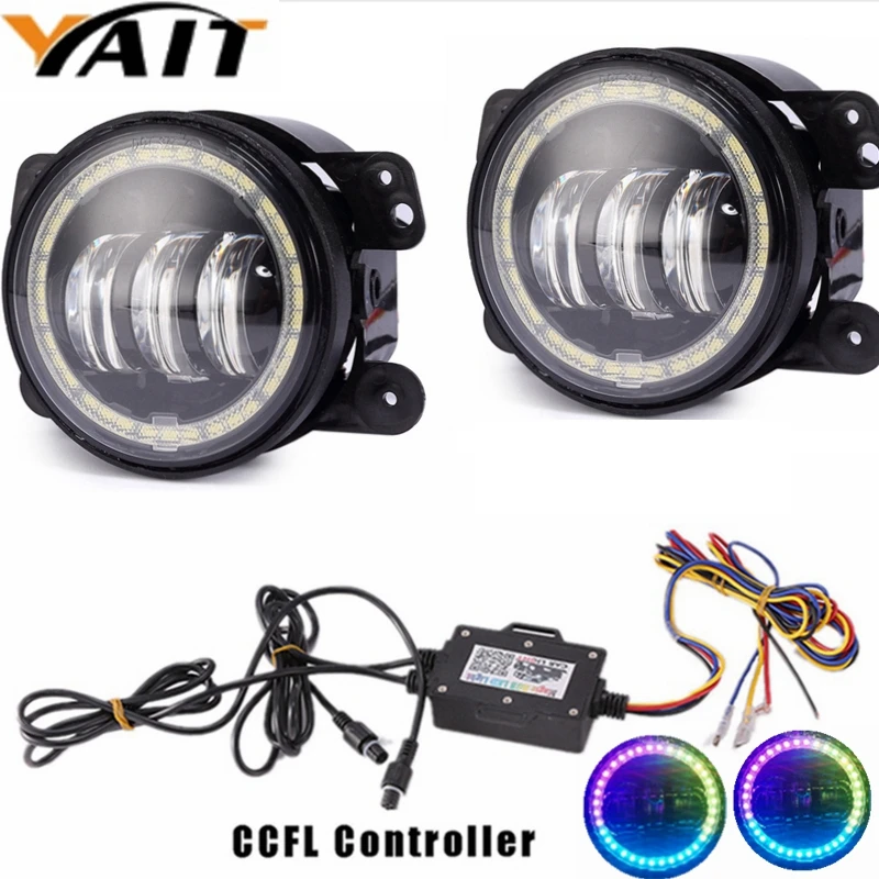 Светодиодные противотуманные фары Yait 2 шт. 4 дюйма 30 Вт с RGB кольцом ореола для Jeep