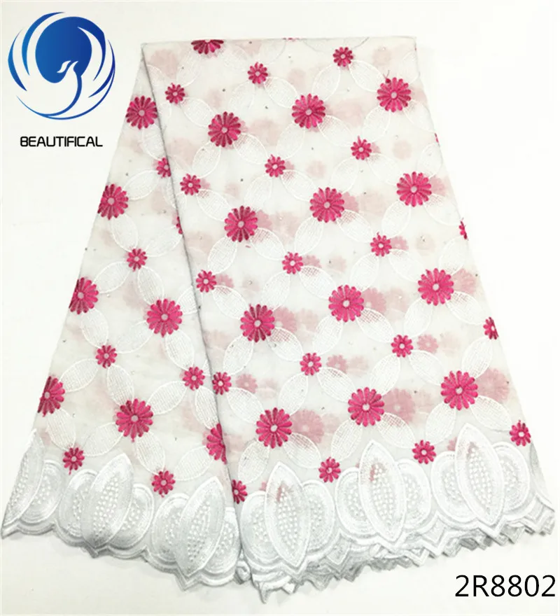 Beautifical White swiss voile lace fabric with red embroidery Fashion design african cotton stones 5yards 2R88 | Дом и сад