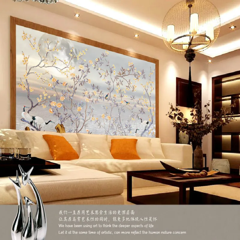 Пользовательские Ручная роспись большие фрески ТВ фон птица цветок 3D обои для