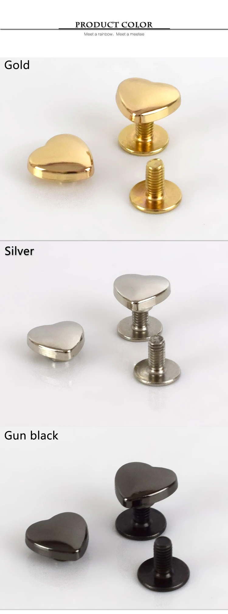 20Pcs 1x1cm Heart Rivet Screw For Bags Hardware Handbag Decorative Studs Button Nail Metal Buckles Snap Hook Leather Craft