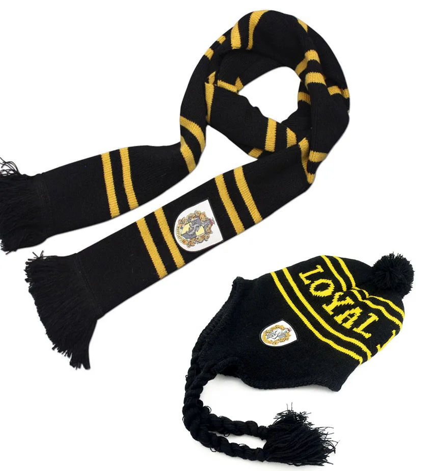 Huffl Scarf EAR HAT Поттер шарф Гриффиндор/Слизерин/Hufflepuff/Ravenclaw шарф+ шапка/галстук/сенсорная перчатка шарф мягкий теплый рождественский подарок - Цвет: Huffl Scarf EAR HAT