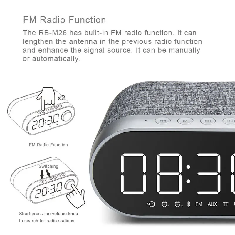 Remax FM радио многофункциональные Bluetooth колонки двойной будильник поддержка tf