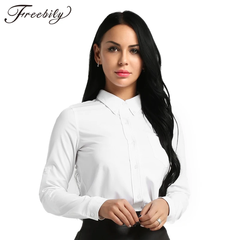 New Solid Color Summer Women Shirt 2019 New long sleeve with Pocket OL elegant tops blouses white black shirts office work wear