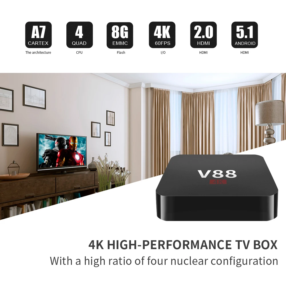 Yuntab V88 Android 5.1 RK3229 Quad core TV Приемник Media Player 1 Г RAM 8 ROM Поддержка 3D Коди XBMC Miracast DLNA Smart тв