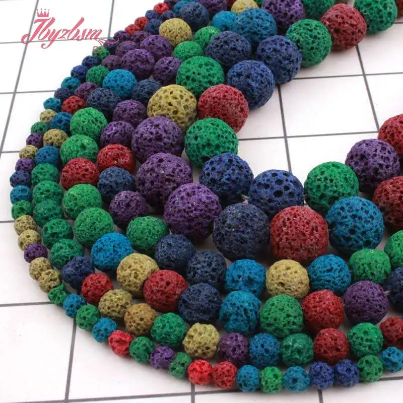 6 8 10 12mm Round Sponge Multicolor Volcanic Lava Rock Stone LooseBeads For Necklace Bracelats Jewelry Making 15&quot Free Shipping |
