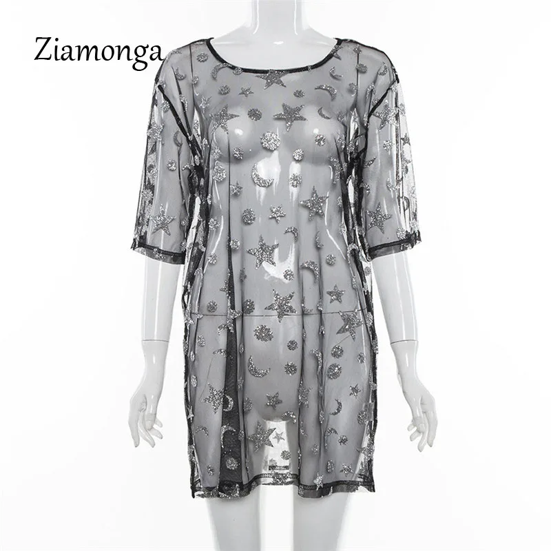 Ziamonga пикантные Для женщин Sheer Сетчатое платье с геометрическим принтом See Through