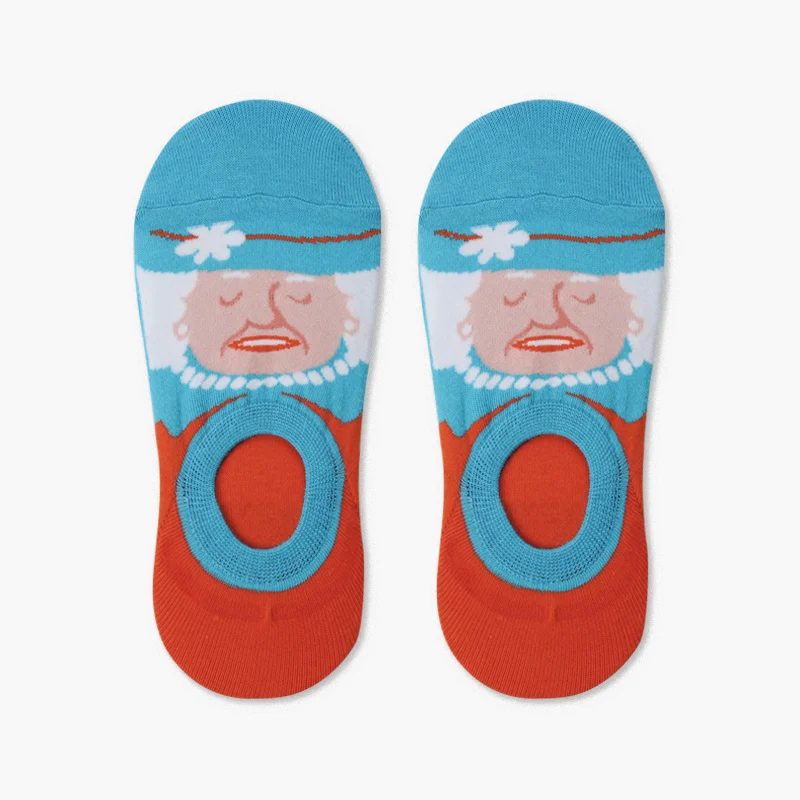 blue red HUI GUAN абстрактный мультфильм узорные дышащие низкие носки женские бесшовные Невидимые носки все хлопковые короткие носки-лодочки - Цвет: blue red