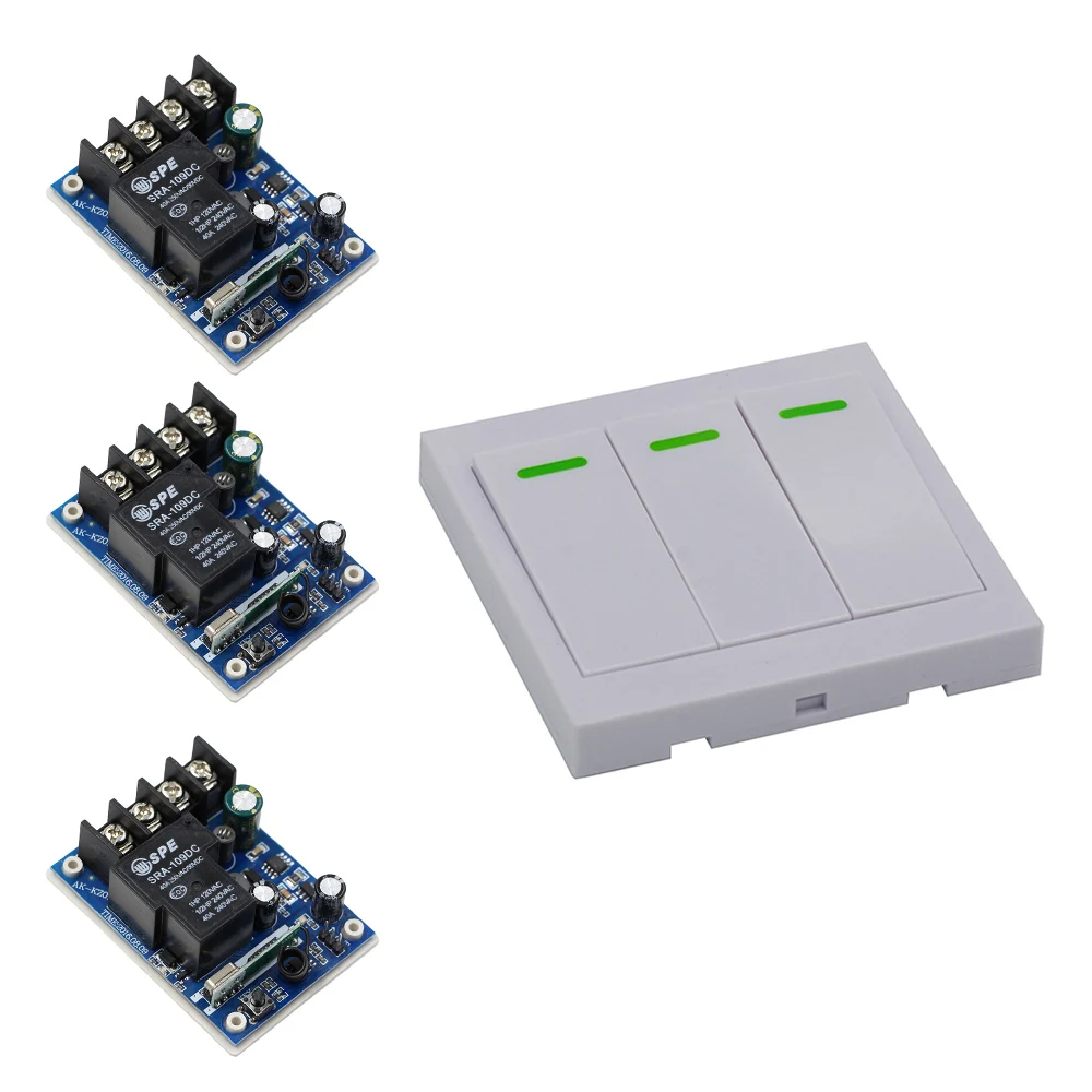 

Новый товар DC 12V 24V 36V 48V 30 A 1 CH RF беспроводной пульт дистанционного управления 3 * приемники и 1 * передатчик блокировки настенный контроллер