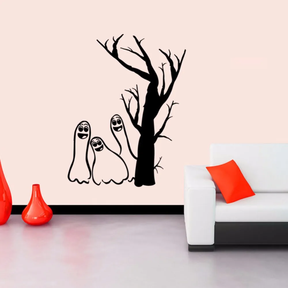 Черный белый Хэллоуин призрак дерево для детей Bar Club Декор стекла дома номер