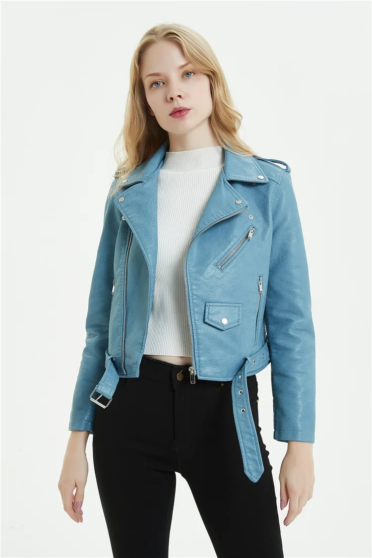 Spring women fashion slim water wash motorcycle style pu casual jacket female oblique zipper short design faux leather outerwear | Женская