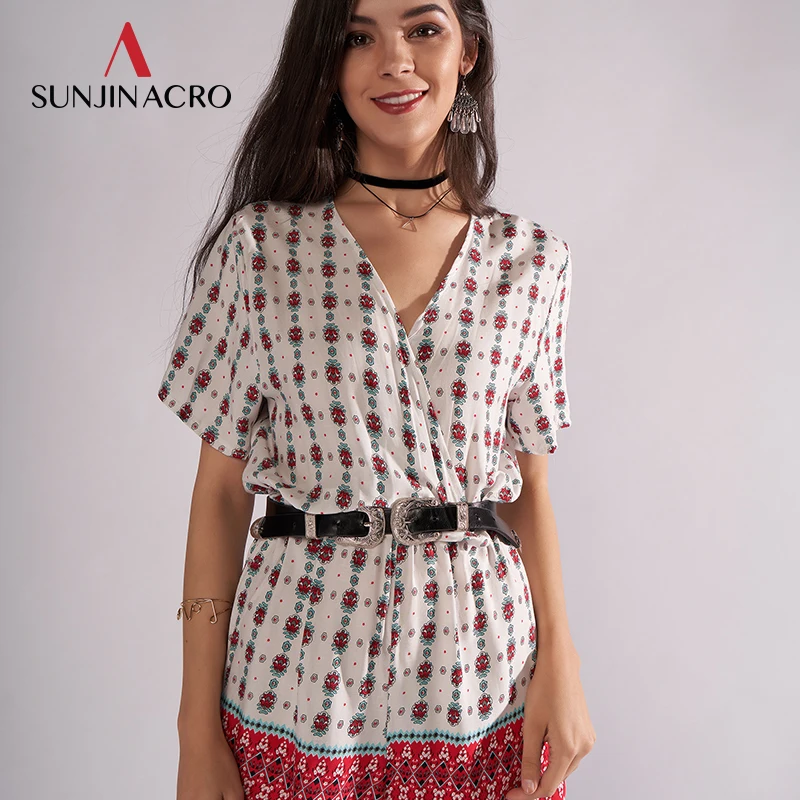 SUNJINACRO Veicool комбинезон с v-образным вырезом в Горошек женский шорты 2018 Модный