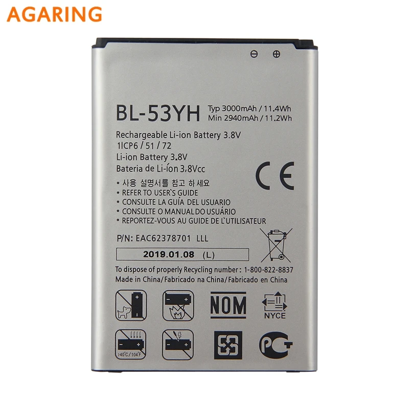 Оригинальная замена Батарея BL-53YH для LG G3 f400L F460 D858 D830 VS985 D850 Аутентичные телефон батареи 3000 мАч