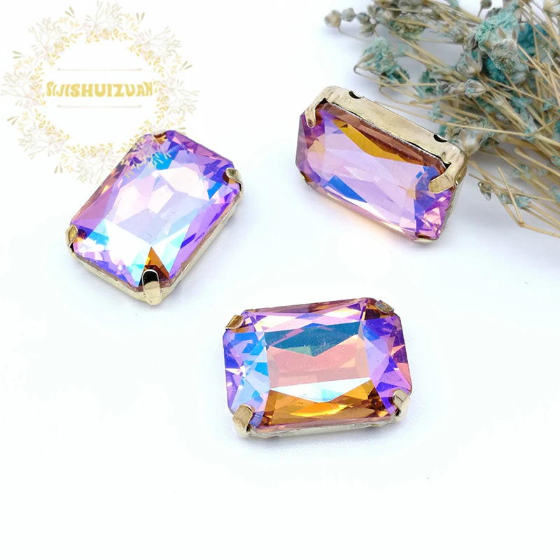 Красный цвет AB прямоугольные стразы из хрустального стекла для пошива с золотыми