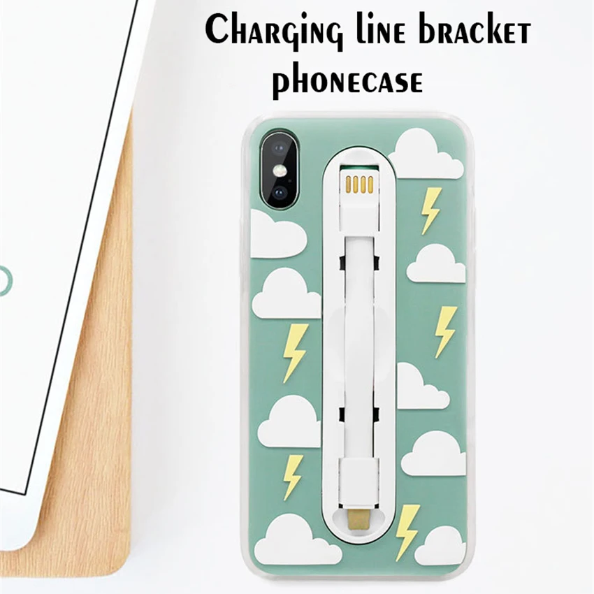 Cute Clouds Ring Bracket Phone Cases Flower Charging Line Stent Matte Soft TPU For iPhone X Coque Funda |