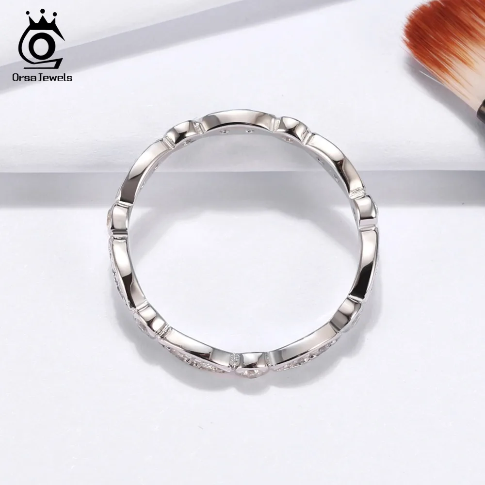 ORSA JEWELS серебряные кольца из натуральной 925 пробы для женщин AAA кубический циркон круглая овальная форма кольцо на палец Свадебные украшения подарок OSR71