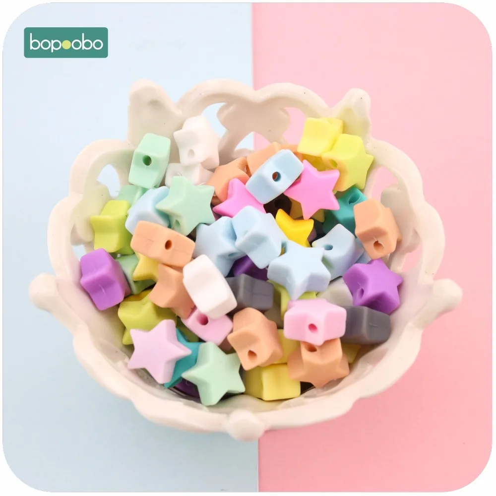 Bopoobo 10pcs Silicone Beads Food Grade Silicone Star Teether Baby Products Silicone Rodent Bracelet Diy Crafts Baby Teether