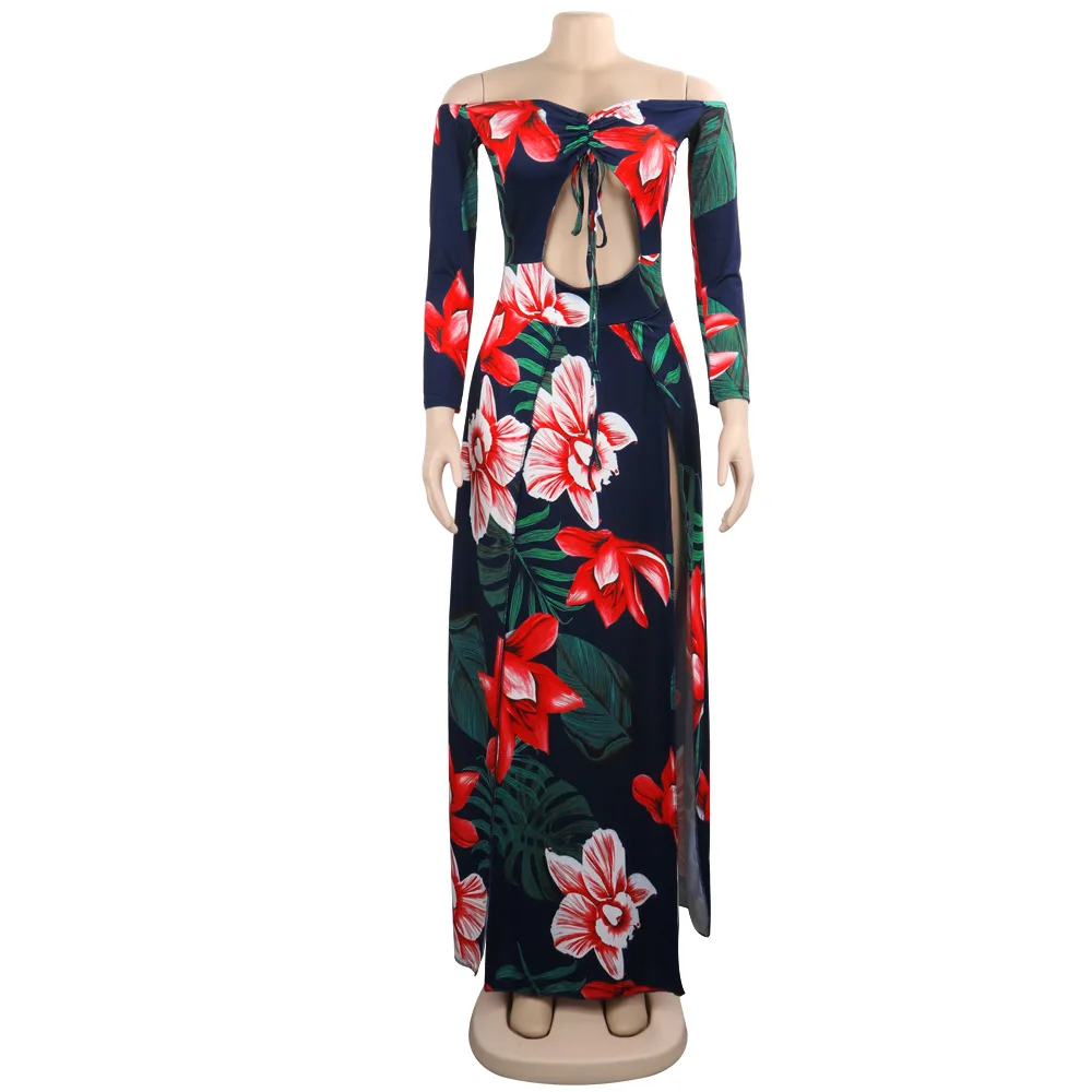 Joiekuno длинное платье с принтом 2019 blusas mujer de moda женское облегающее без бретелек