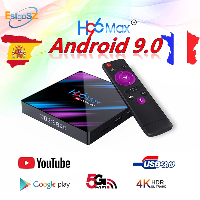 EstgoSZ H96 Max 3318 Android Smart tv Box 9 0 OS USB 2 и 3 4 K HD 5G Daul WiFi Bluetooth Suppots для мультиформатный