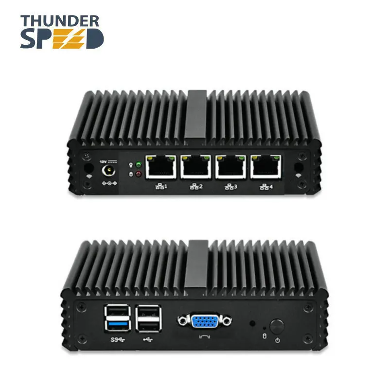 ThunderSpeed Barebone Mini PC J1900 четырехъядерный NUC 4 LAN брандмауэр роутер безвентиляторный Nano