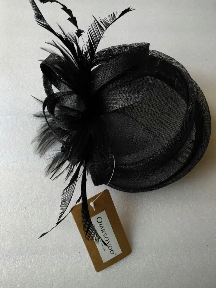 

Vintage Lady Feather Fascinator Headpiece Birdcage Wedding Party Sinamay Hat Women SHow Cocktail Dress Sinamay Beret Headwear