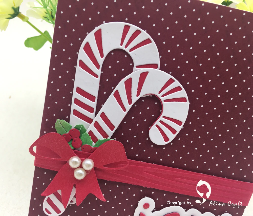 AlinaCraft METAL CUTTING DIES cut 6pc christmas candy cane stick bow Scrapbook paper craft card album punch stencil art cutter | Дом и сад